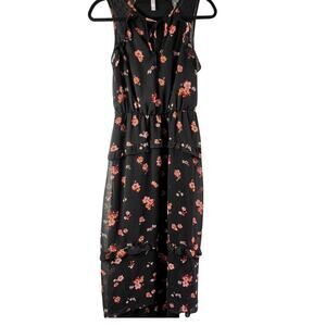 Xhilaration Black Floral Sleeveless Sheer Layered Dress Size S
